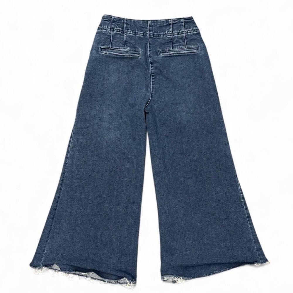 Pilcro Anthropologie Wide Leg Crop Jeans Raw Hem High Rise Pants Boho Sz 27 - Picture 2 of 10